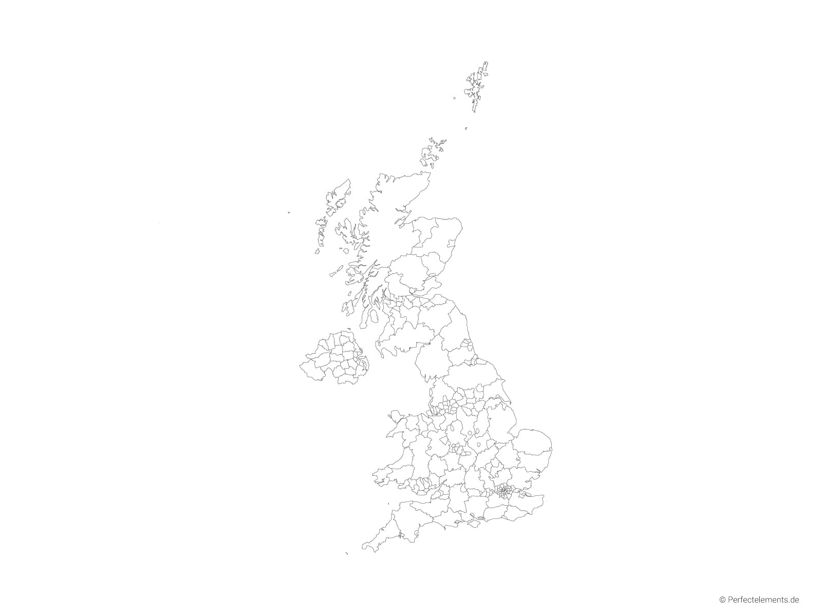 Vektor-Landkarte vom Vereinigten Königreich (Outline mit Regionen)