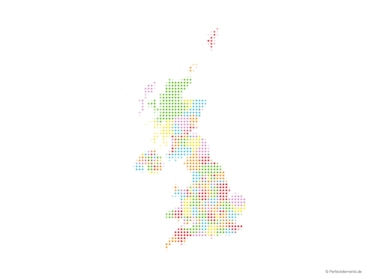 Vektor-Landkarte vom Vereinigten Königreich (Punkte rund, mehrfarbig)