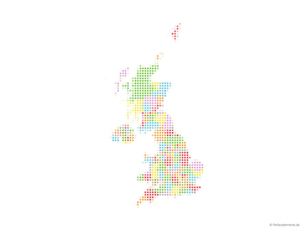 Vektor-Landkarte vom Vereinigten Königreich (Punkte eckig, mehrfarbig)