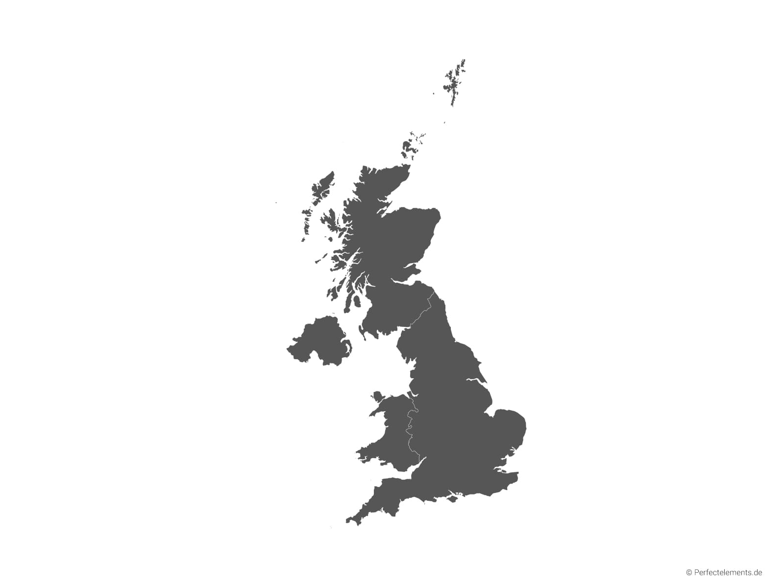 Vektor-Landkarte vom Vereinigten Königreich (Einfarbig mit Nationen)