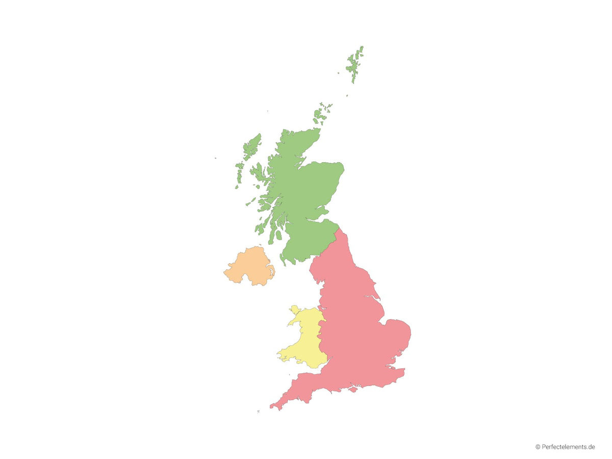 Vektor-Landkarte vom Vereinigten Königreich (Mehrfarbig mit Nationen)