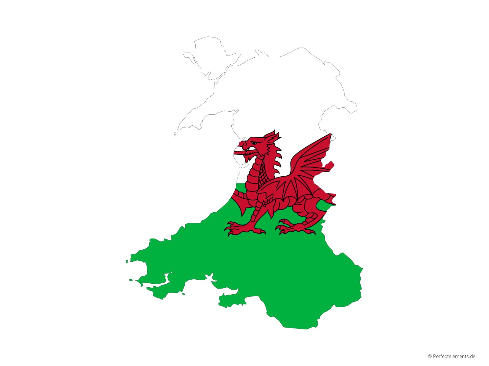 Vektor-Landkarte von Wales (Flagge)