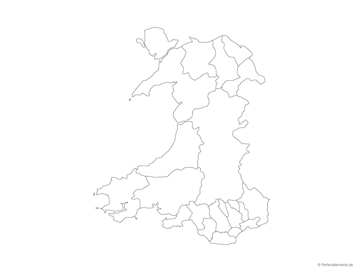 Vektor-Landkarte von Wales (Outline mit Regionen)