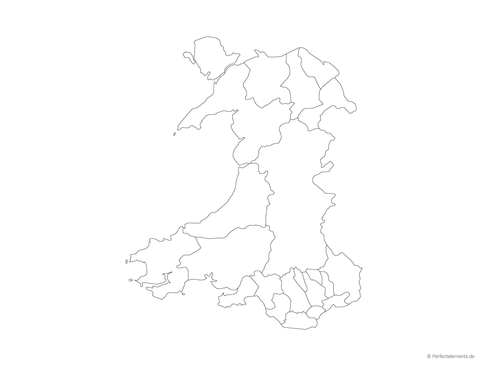 Vektor-Landkarte von Wales (Outline mit Regionen)