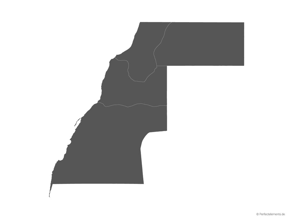 Vektor-Landkarte von Westsahara (Einfarbig mit Regionen)