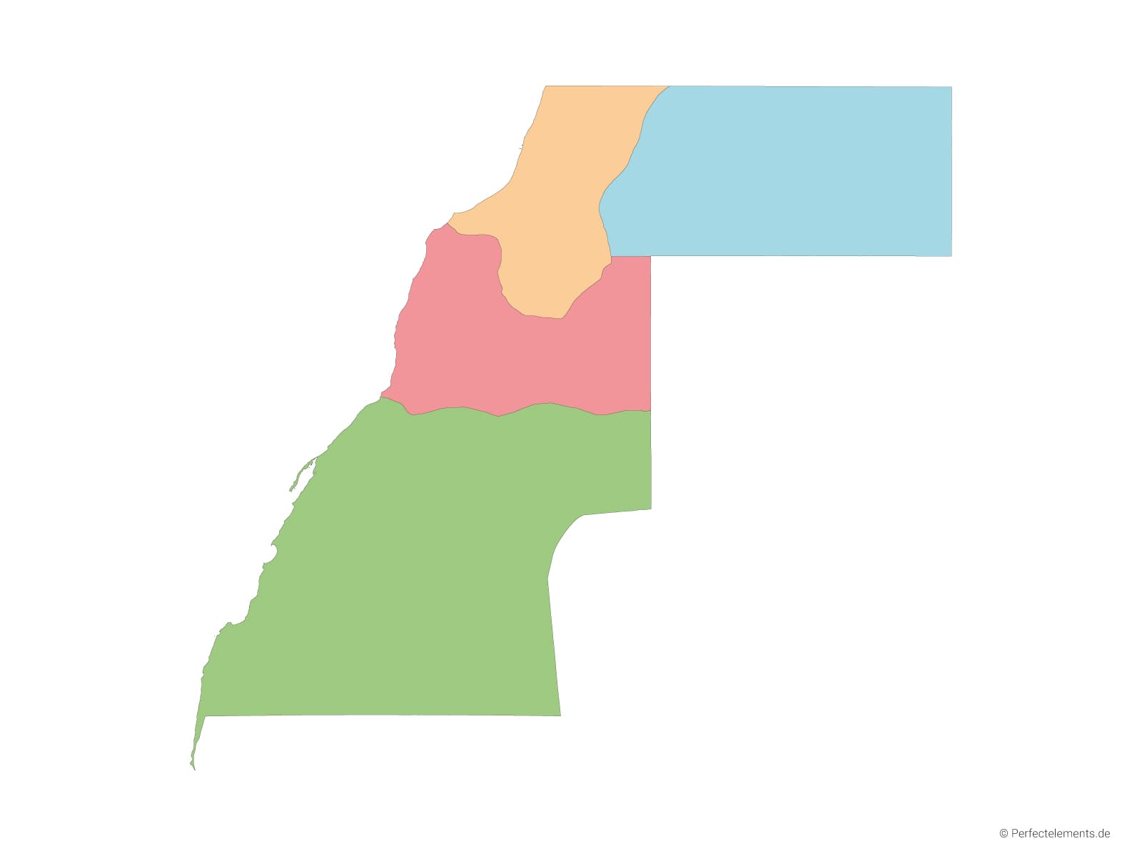 Vektor-Landkarte von Westsahara (Mehrfarbig mit Regionen)