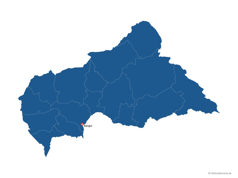 Vektor-Landkarte der Zentralafrikanischen Republik (Einfarbig mit Hauptstadt und Regionen)