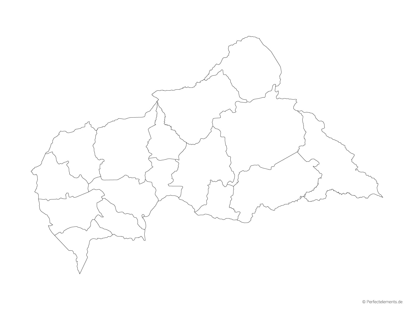 Vektor-Landkarte der Zentralafrikanischen Republik (Outline mit Regionen)