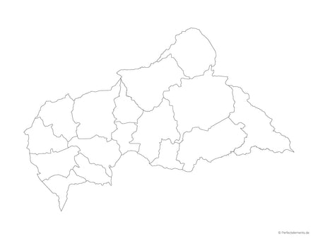 Vektor-Landkarte der Zentralafrikanischen Republik (Outline mit Regionen)