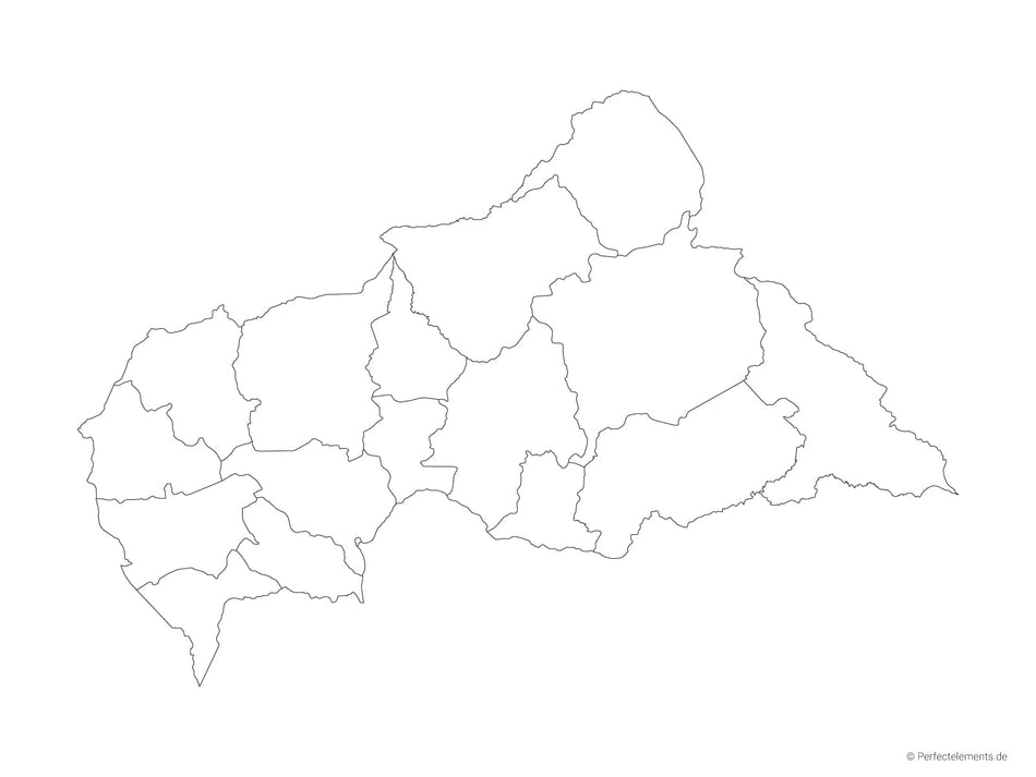 Vektor-Landkarte der Zentralafrikanischen Republik (Outline mit Regionen)