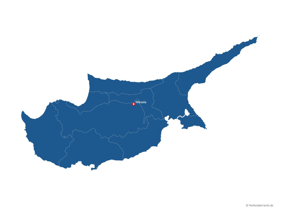 Vektor-Landkarte von Zypern (Einfarbig mit Hauptstadt und Regionen)
